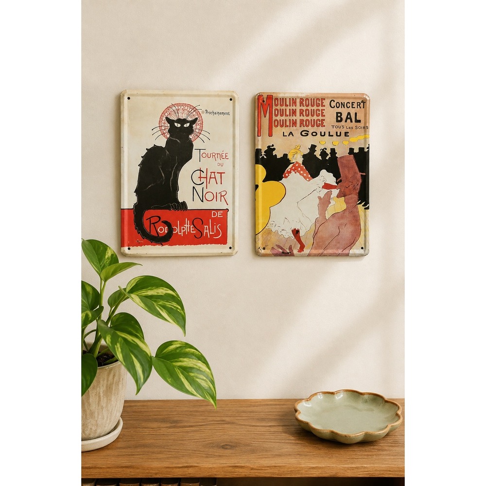 Vintage Style Toulouse Lautrec Metal Signs Set Chat Noir Moulin Rouge Paris Art
